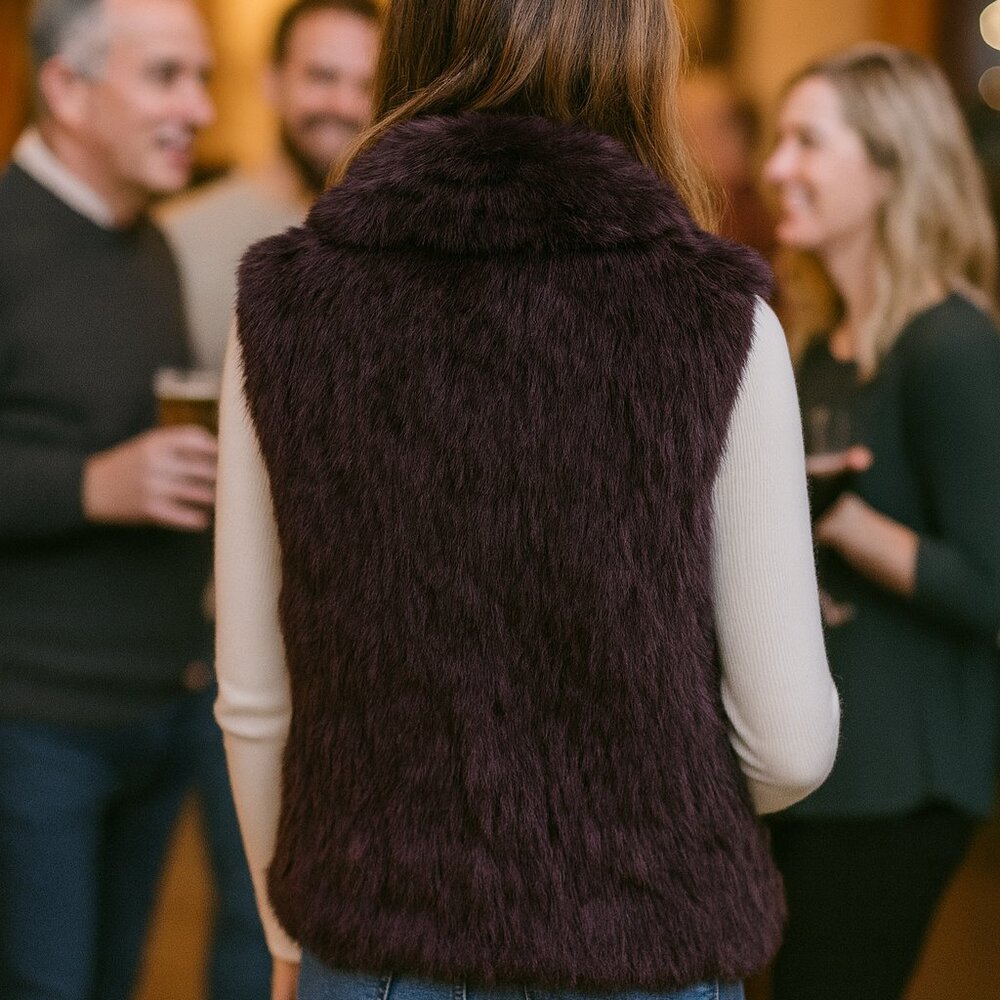 Bagatelle Purple Rabbit Fur Vest Women’s with Hook Closure - Picture 2 of 8